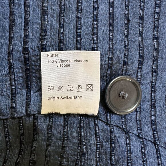 Akris Punto Blue Tone Blazer Sz 6 Jacket 100% Silk Striped Textured Office Siren - Picture 7 of 10